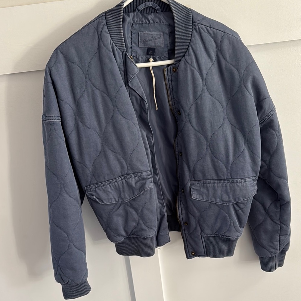 Quilted Blue Bomber Jacket